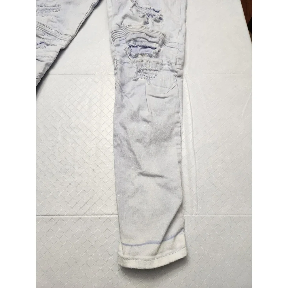 Smoke Rise Jeans Mens 40x32 Blue Light Wash Distressed Skinny Moto Biker Denim